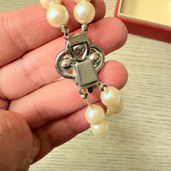 Vintage Double Strand Faux Pearl Necklaces with Rhinestone Clasp - Picture 4 of 11